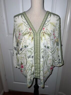 Rose + Olive Cream Green Floral Dolman Sleeve Top